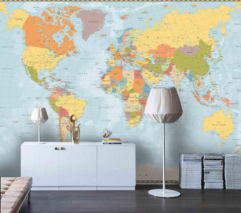 3D Warm-tones, World map Wallpaper- Jess Art Decoration