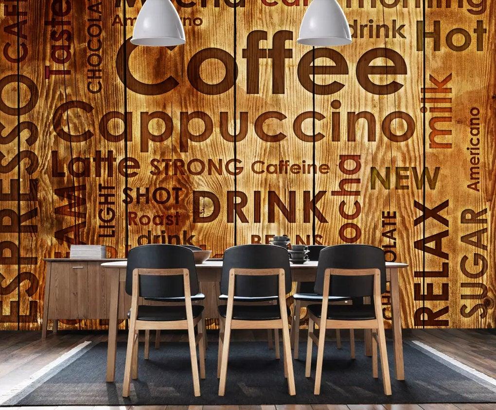 3D Vintage, Wood grain, Cafe logo Wallpaper- Jess Art Decoration