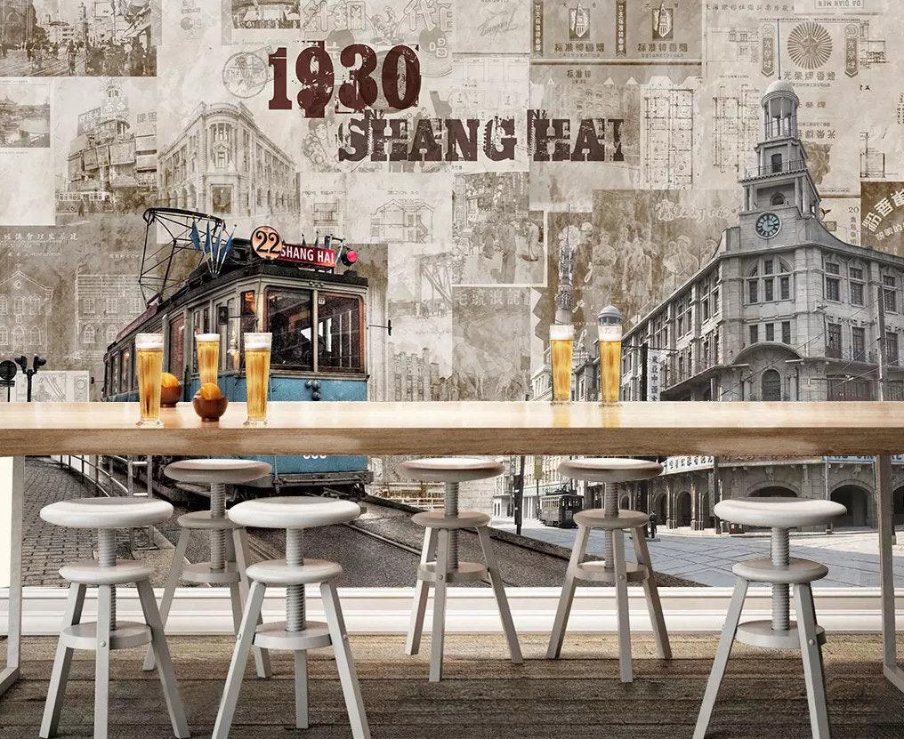 3D Vintage, Nostalgic, Shanghai street scenery Wallpaper- Jess Art Decoration