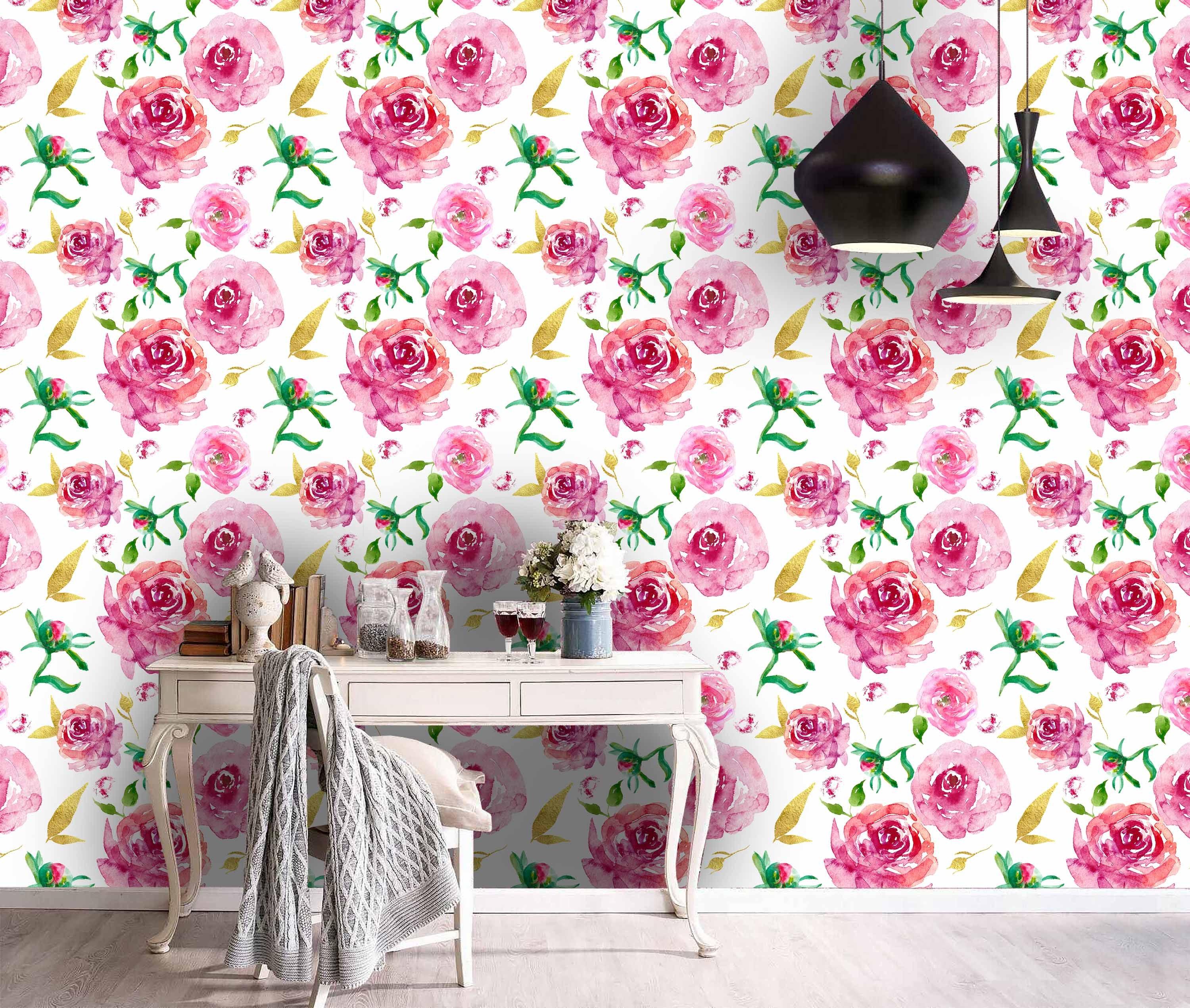 3D Watercolor, Gorgeous, Pink-tones, Flower Wallpaper- Jess Art Decoration