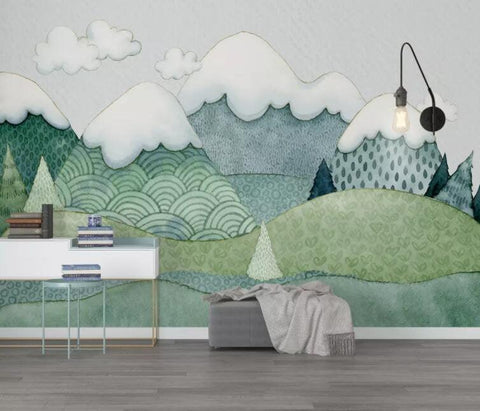 3D Cartoon, Green mountain, Scenery Wallpaper- Jess Art Decoration