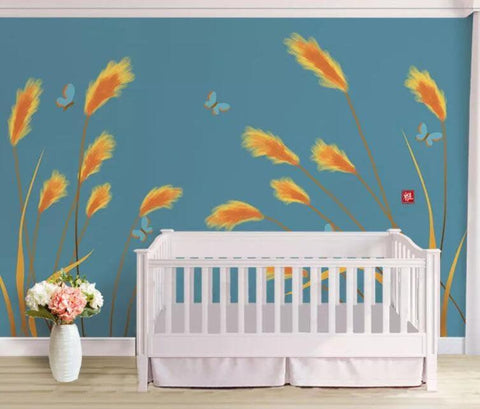 3D Hand-painted, Autumn, Reeds, Butterfly Wallpaper- Jess Art Decoration