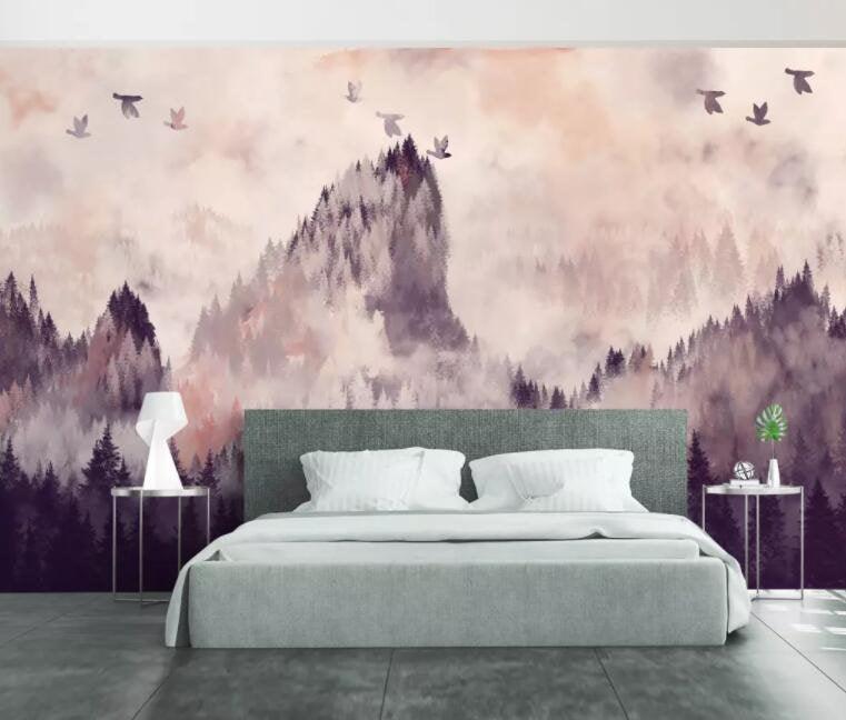 3D Chinese style, Ink painting, Dusk, Pine forest Wallpaper- Jess Art Decoration