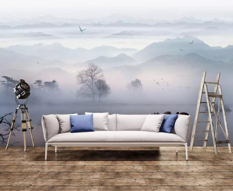 3D Chinese style, Mist, Mountain, Lake Wallpaper- Jess Art Decoration