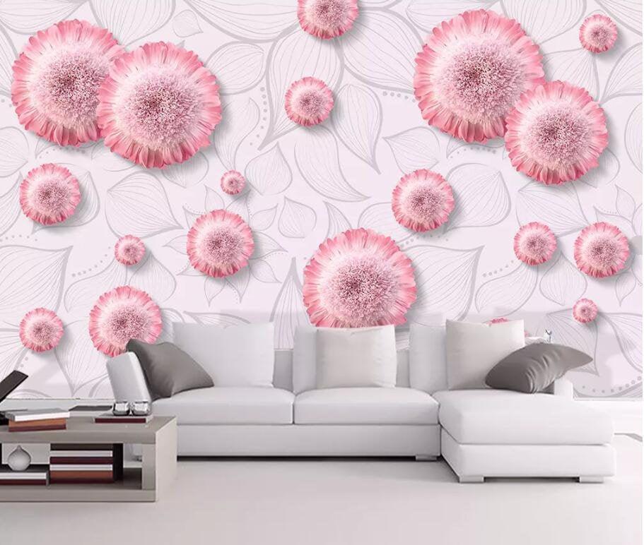 3D Pink-tones, Dreamy, Chrysanthemum Wallpaper- Jess Art Decoration
