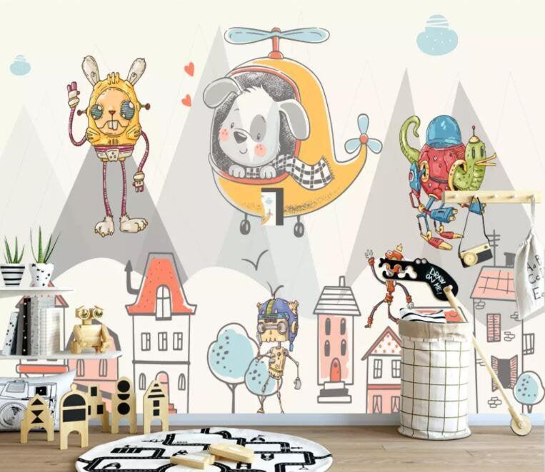 3D Kids, Cartoon, Animal, Mechanical Wallpaper-Nursery- Jess Art Decoration