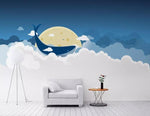 3D White cloud, Blue sky, Bright moon, Whale Wallpaper- Jess Art Decoration
