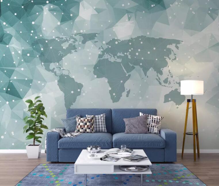 3D Blue-tones, Gradient, Geometry, World map Wallpaper- Jess Art Decoration