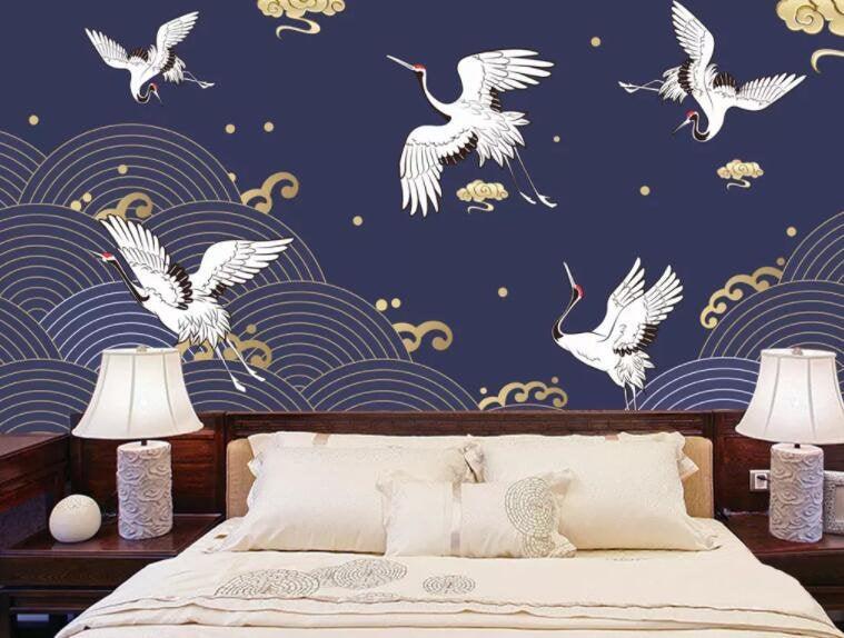 3D Chinese style, Gold, red-crowned crane Wallpaper- Jess Art Decoration