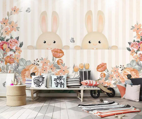 3D Kids, Cartoon, Cute, Rabbit Wallpaper-Nursery- Jess Art Decoration