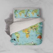 3D Cartoon, Animal, World map Bedding Set Quilt Cover Quilt Duvet Cover ,Pillowcases Personalized  Bedding,Queen, King ,Full, Double 3 Pcs- Jess Art Decoration