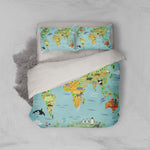 3D Cartoon, Animal, World map Bedding Set Quilt Cover Quilt Duvet Cover ,Pillowcases Personalized  Bedding,Queen, King ,Full, Double 3 Pcs- Jess Art Decoration