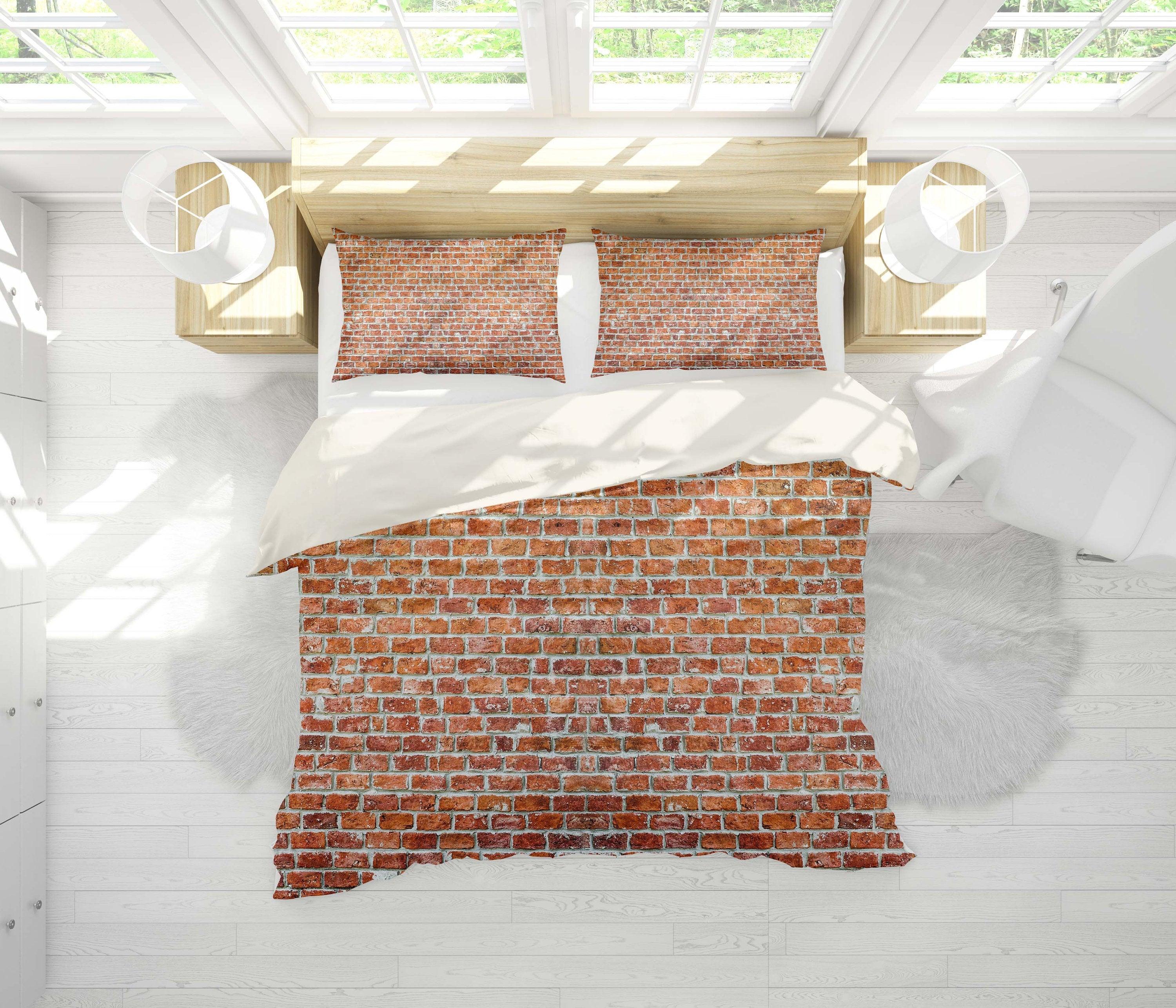 3D Realistic, Red brick Bedding Set Quilt Cover Quilt Duvet Cover ,Pillowcases Personalized  Bedding,Queen, King ,Full, Double 3 Pcs- Jess Art Decoration