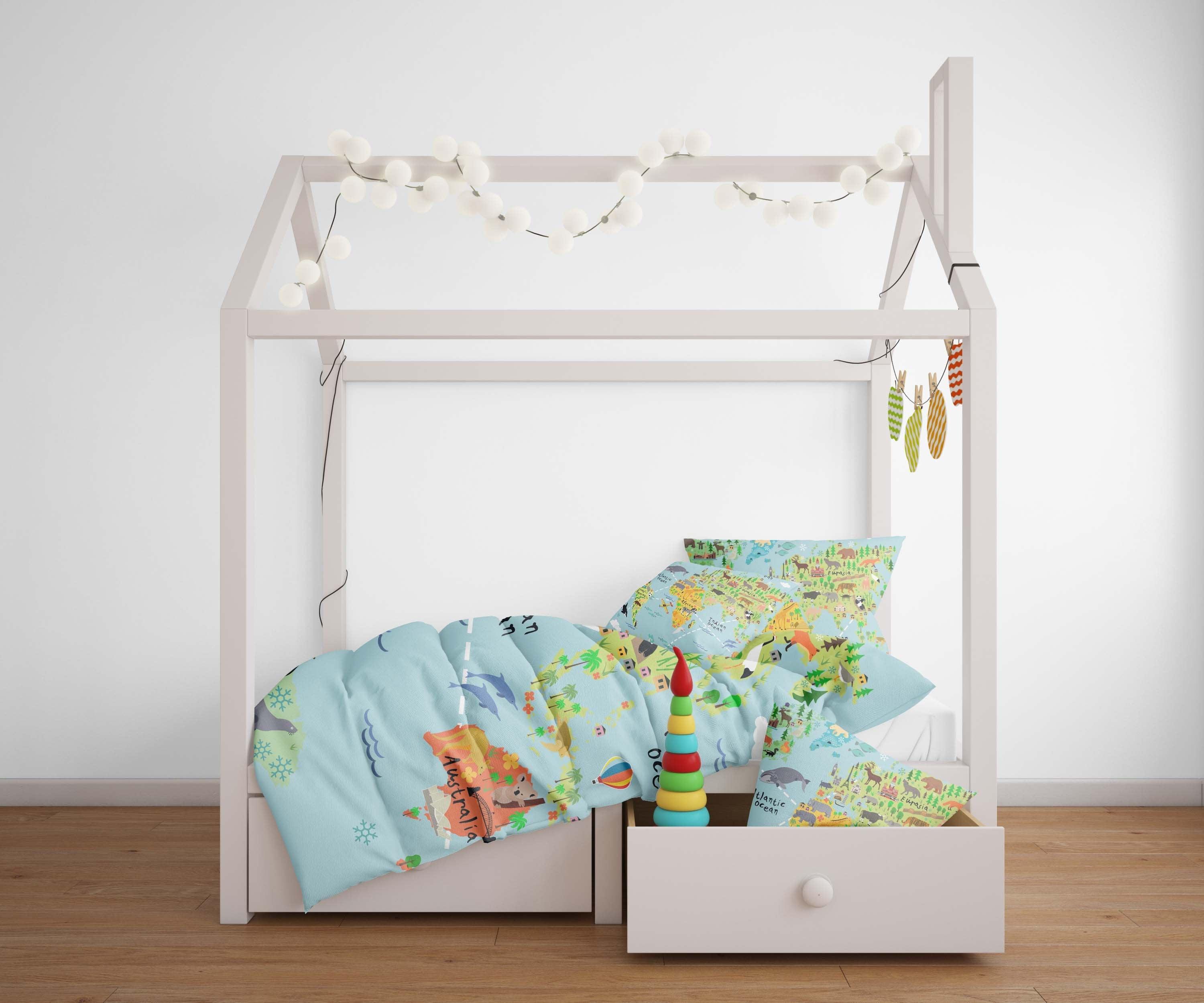 3D Cartoon, World map Bedding Set Quilt Cover Quilt Duvet Cover ,Pillowcases Personalized  Bedding,Queen, King ,Full, Double 3 Pcs- Jess Art Decoration