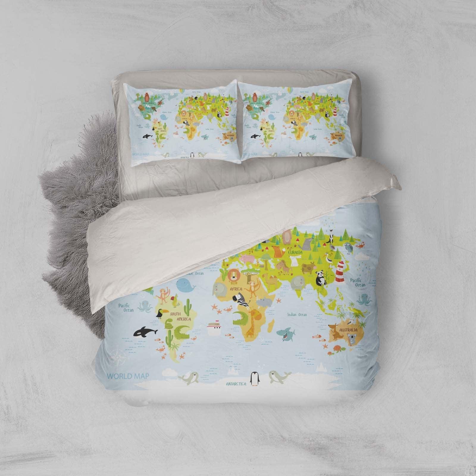 3D Light-color, World map Bedding Set Quilt Cover Quilt Duvet Cover ,Pillowcases Personalized  Bedding,Queen, King ,Full, Double 3 Pcs- Jess Art Decoration