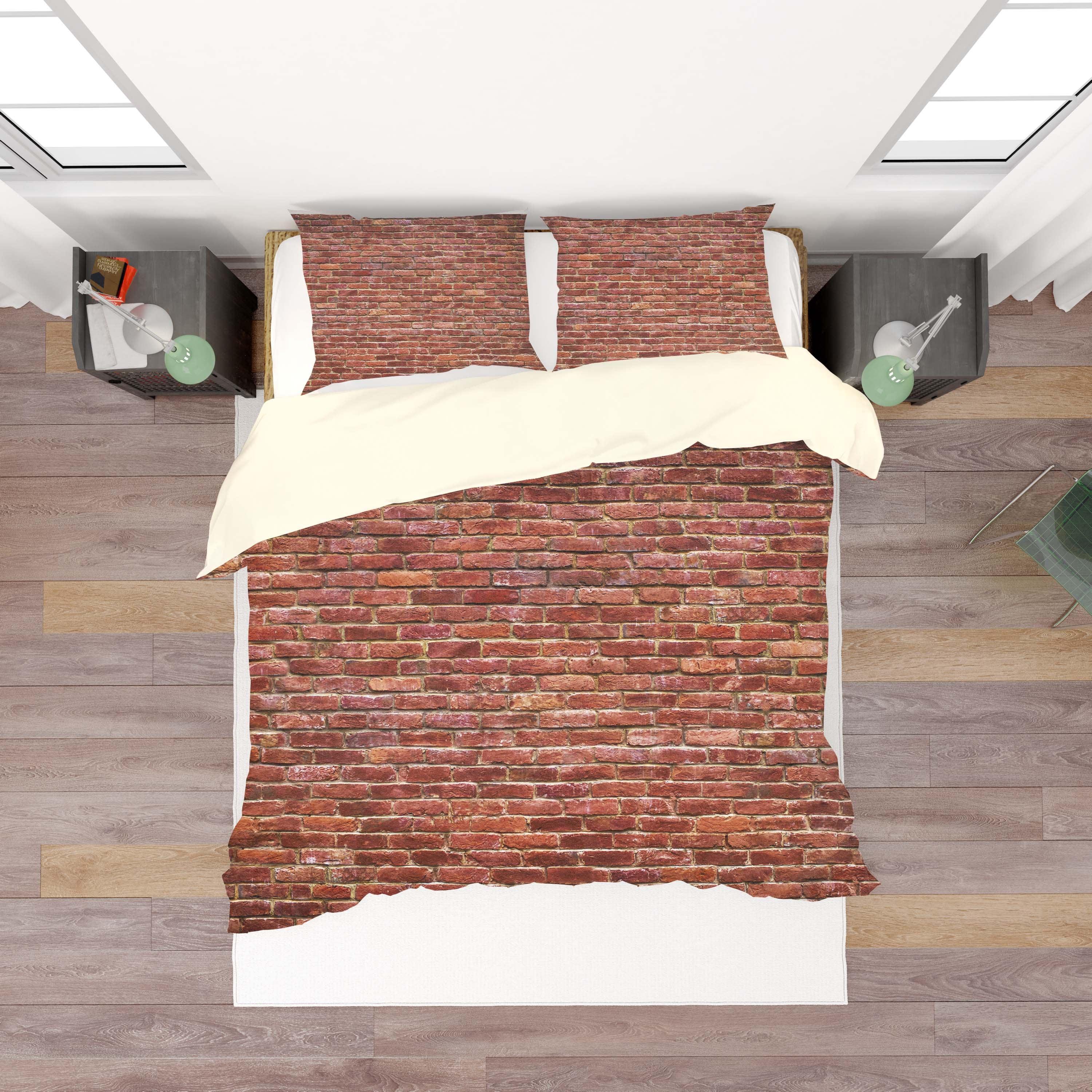 3D Realistic, Red brick Bedding Set Quilt Cover Quilt Duvet Cover ,Pillowcases Personalized  Bedding,Queen, King ,Full, Double 3 Pcs- Jess Art Decoration