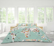 3D Cartoon, World map Bedding Set Quilt Cover Quilt Duvet Cover ,Pillowcases Personalized  Bedding,Queen, King ,Full, Double 3 Pcs- Jess Art Decoration
