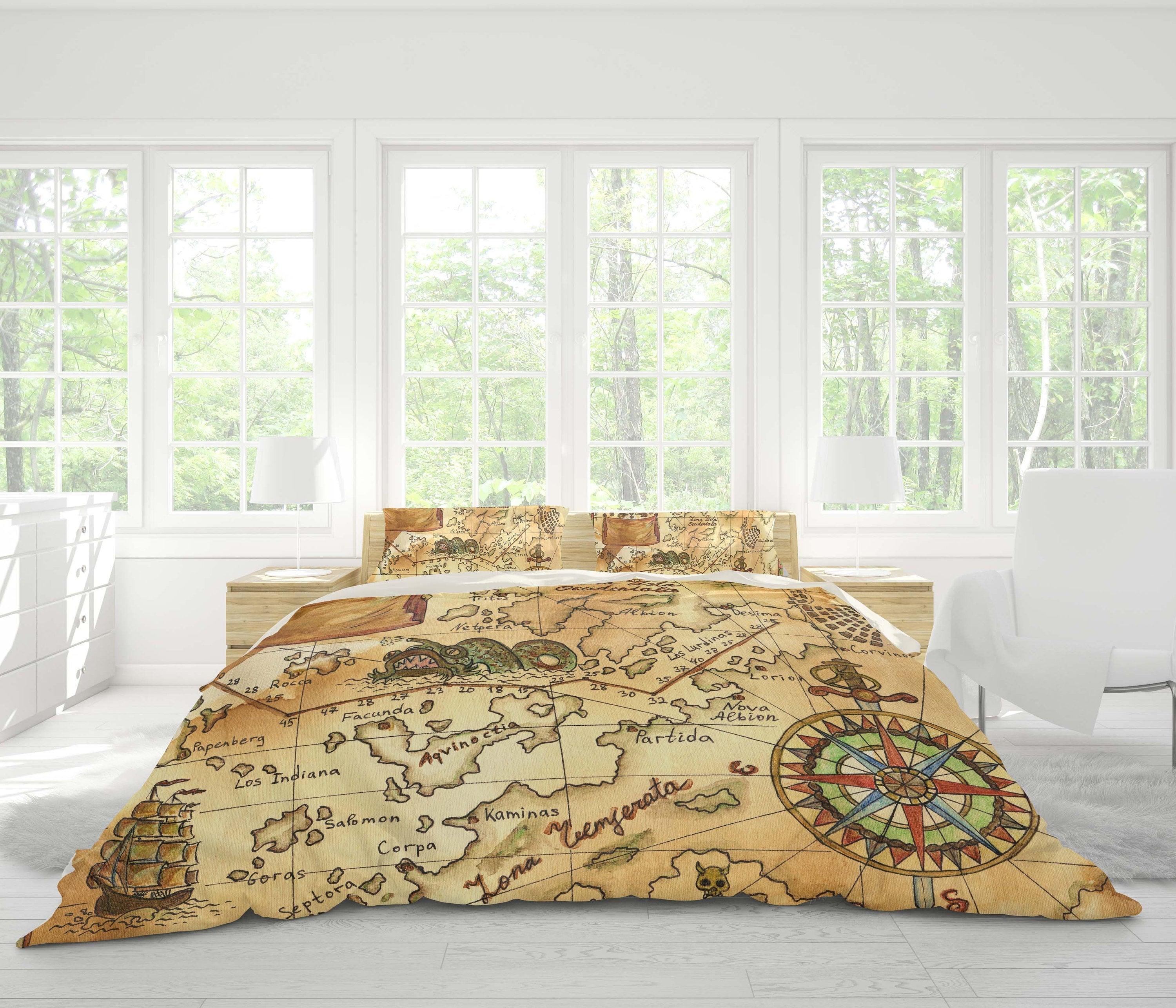 3D Vintage, Treasure map Bedding Set Quilt Cover Quilt Duvet Cover ,Pillowcases Personalized  Bedding,Queen, King ,Full, Double 3 Pcs- Jess Art Decoration