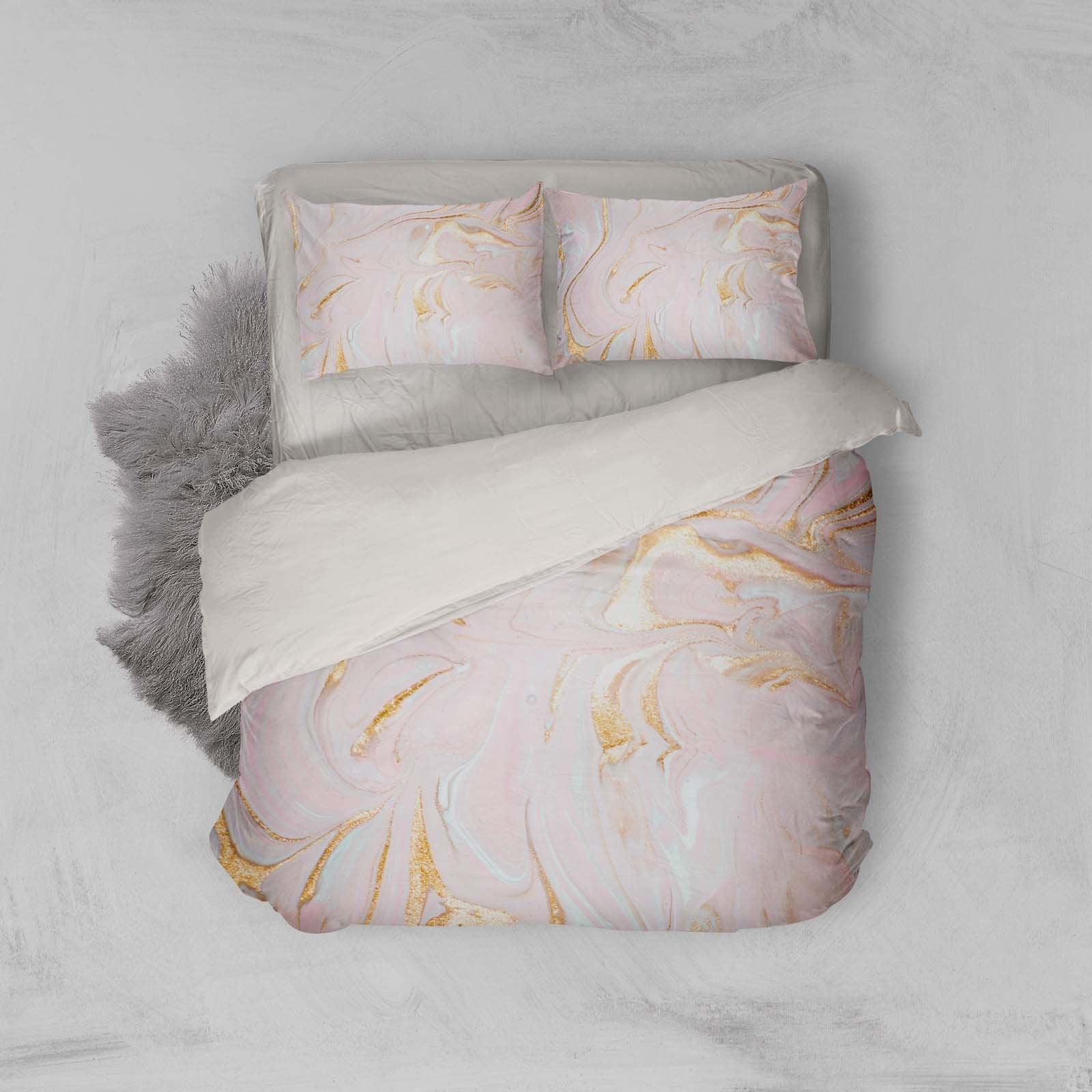 3D Pink-tones, marbled Bedding Set Quilt Cover Quilt Duvet Cover ,Pillowcases Personalized  Bedding,Queen, King ,Full, Double 3 Pcs- Jess Art Decoration