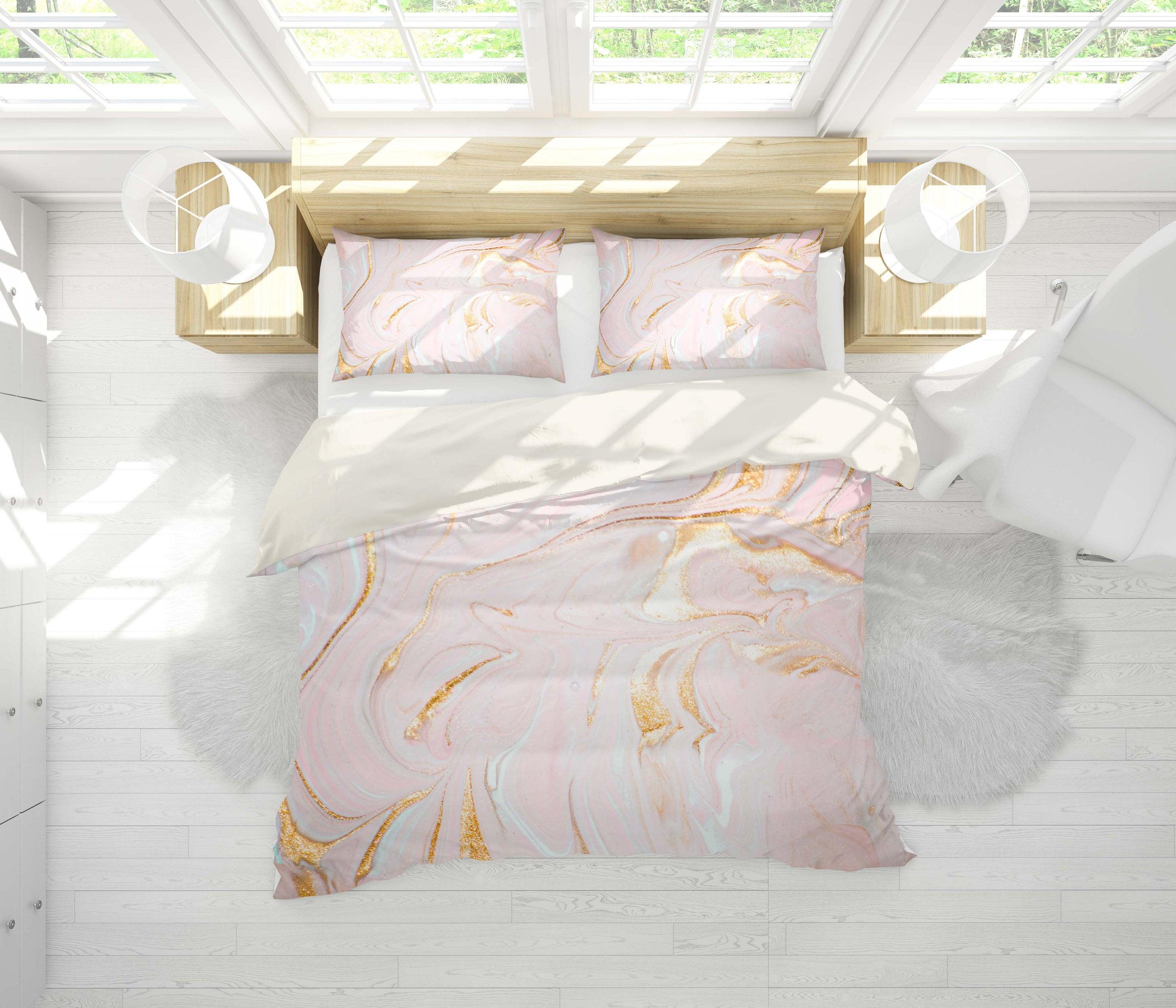 3D Pink-tones, marbled Bedding Set Quilt Cover Quilt Duvet Cover ,Pillowcases Personalized  Bedding,Queen, King ,Full, Double 3 Pcs- Jess Art Decoration