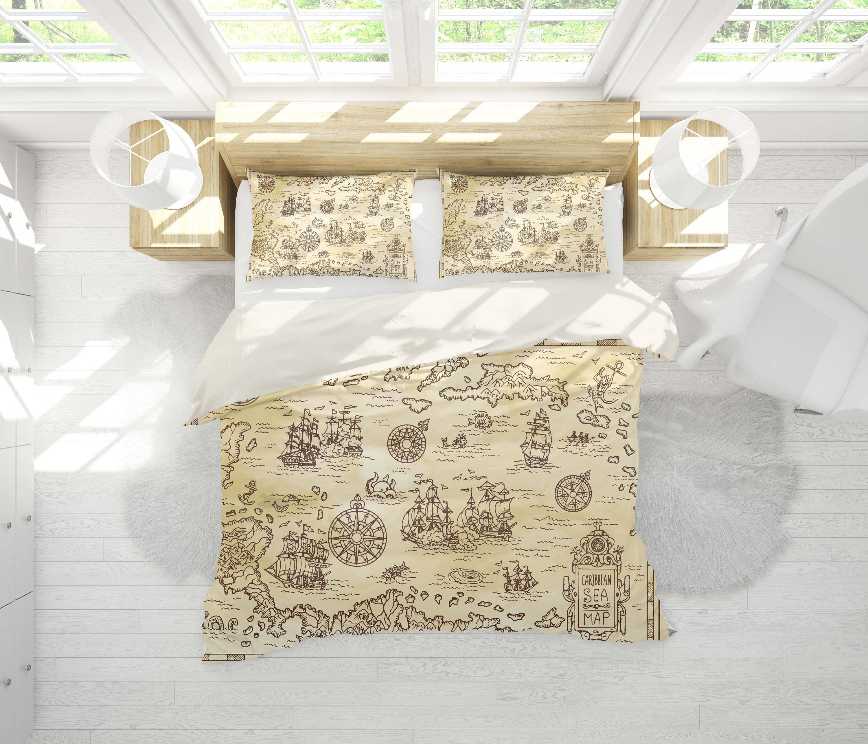 3D Treasure map Bedding Set Quilt Cover Quilt Duvet Cover ,Pillowcases Personalized  Bedding,Queen, King ,Full, Double 3 Pcs- Jess Art Decoration
