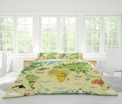 3D Green-tones, World map Bedding Set Quilt Cover Quilt Duvet Cover ,Pillowcases Personalized  Bedding,Queen, King ,Full, Double 3 Pcs- Jess Art Decoration