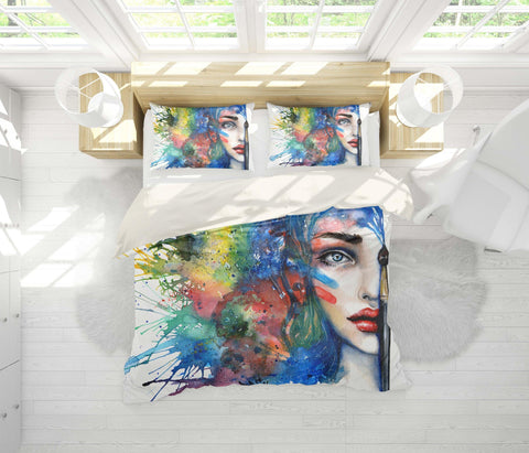 3D Painted, Woman's face Bedding Set Quilt Cover Quilt Duvet Cover ,Pillowcases Personalized  Bedding,Queen, King ,Full, Double 3 Pcs- Jess Art Decoration
