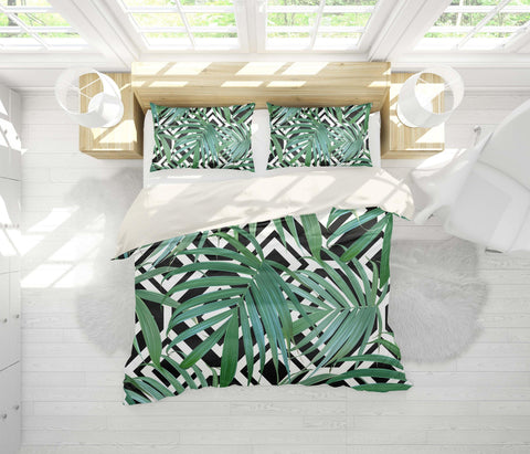 3D Abstract, Palm leaf Bedding Set Quilt Cover Quilt Duvet Cover ,Pillowcases Personalized  Bedding,Queen, King ,Full, Double 3 Pcs- Jess Art Decoration