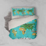 3D Cartoon, Map of the world Bedding Set Quilt Cover Quilt Duvet Cover ,Pillowcases Personalized  Bedding,Queen, King ,Full, Double 3 Pcs- Jess Art Decoration