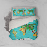 3D Cartoon, Map of the world Bedding Set Quilt Cover Quilt Duvet Cover ,Pillowcases Personalized  Bedding,Queen, King ,Full, Double 3 Pcs- Jess Art Decoration
