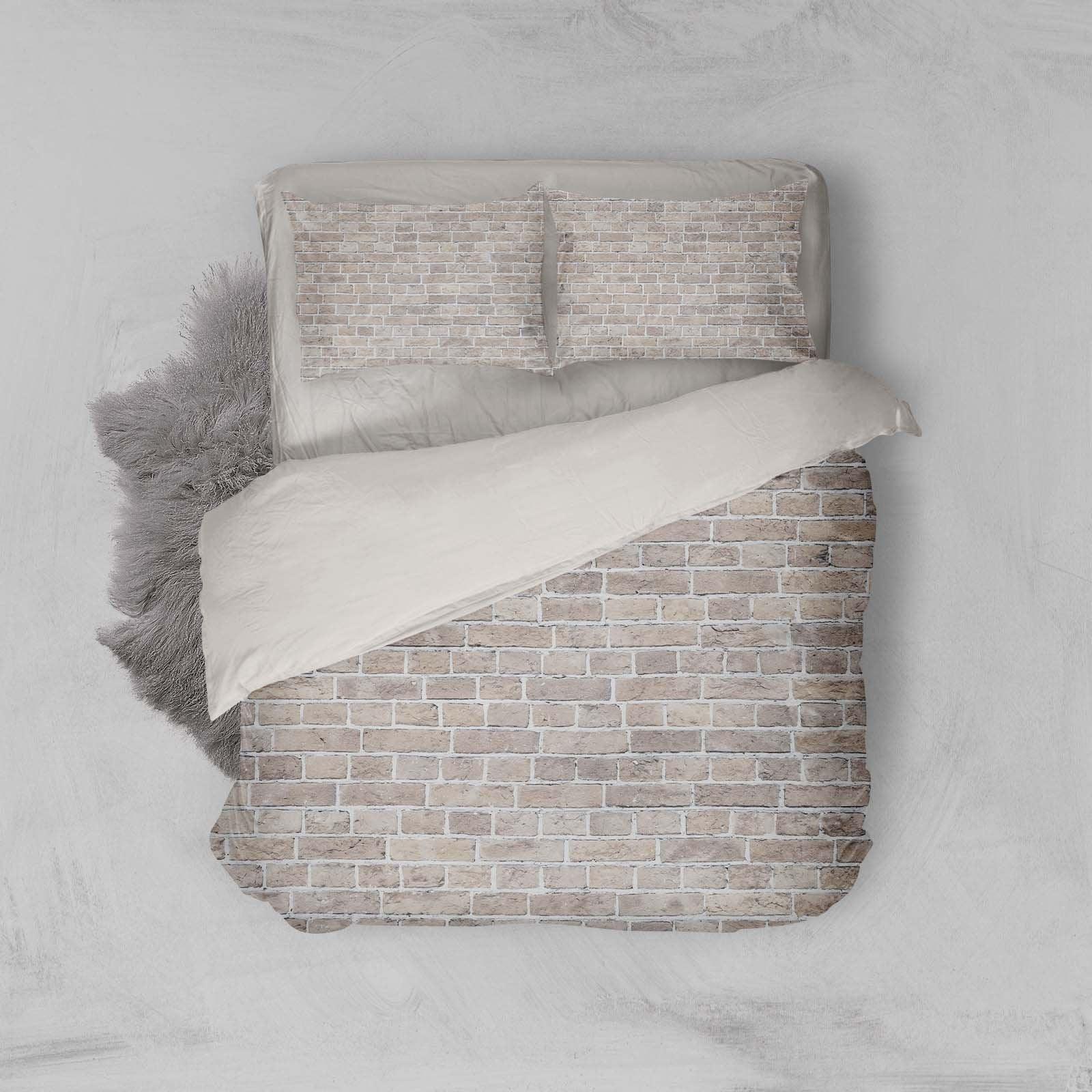 3D White brick Bedding Set Quilt Cover Quilt Duvet Cover ,Pillowcases Personalized  Bedding,Queen, King ,Full, Double 3 Pcs- Jess Art Decoration