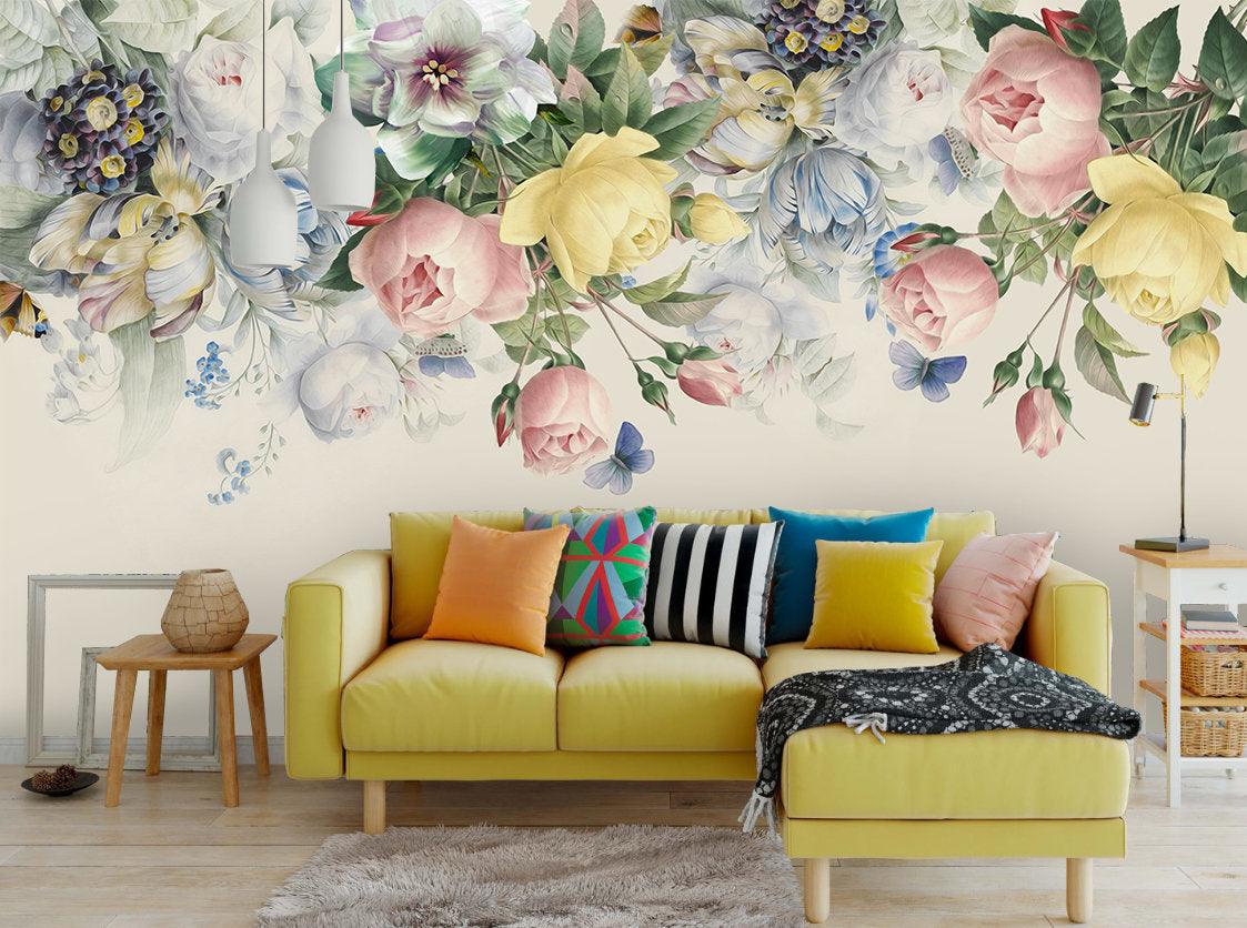 3D Vintage, Yellow-tones, Rose Wallpaper- Jess Art Decoration