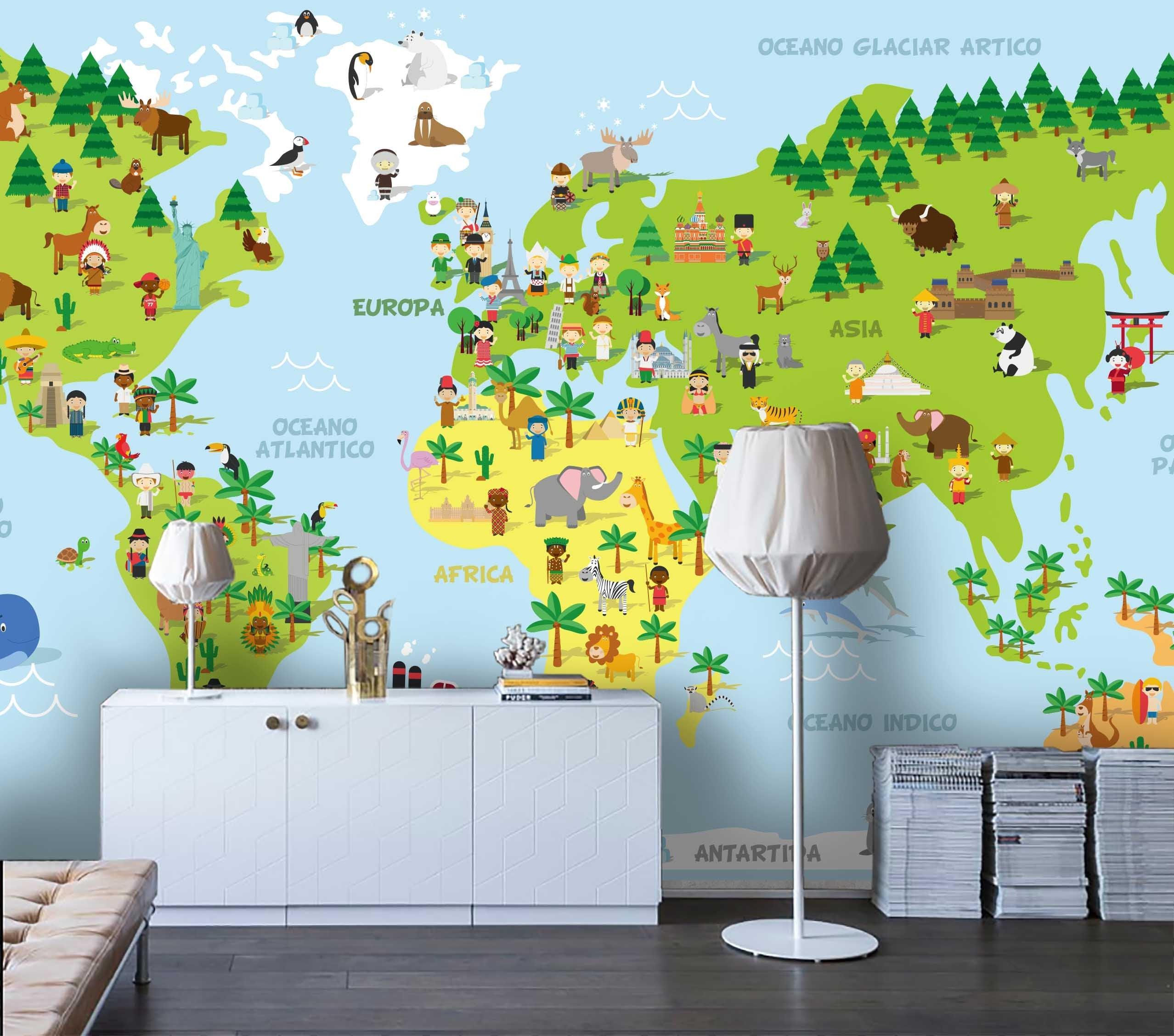 3D Kids, Ethnic minority, World map Wallpaper-Nursery- Jess Art Decoration