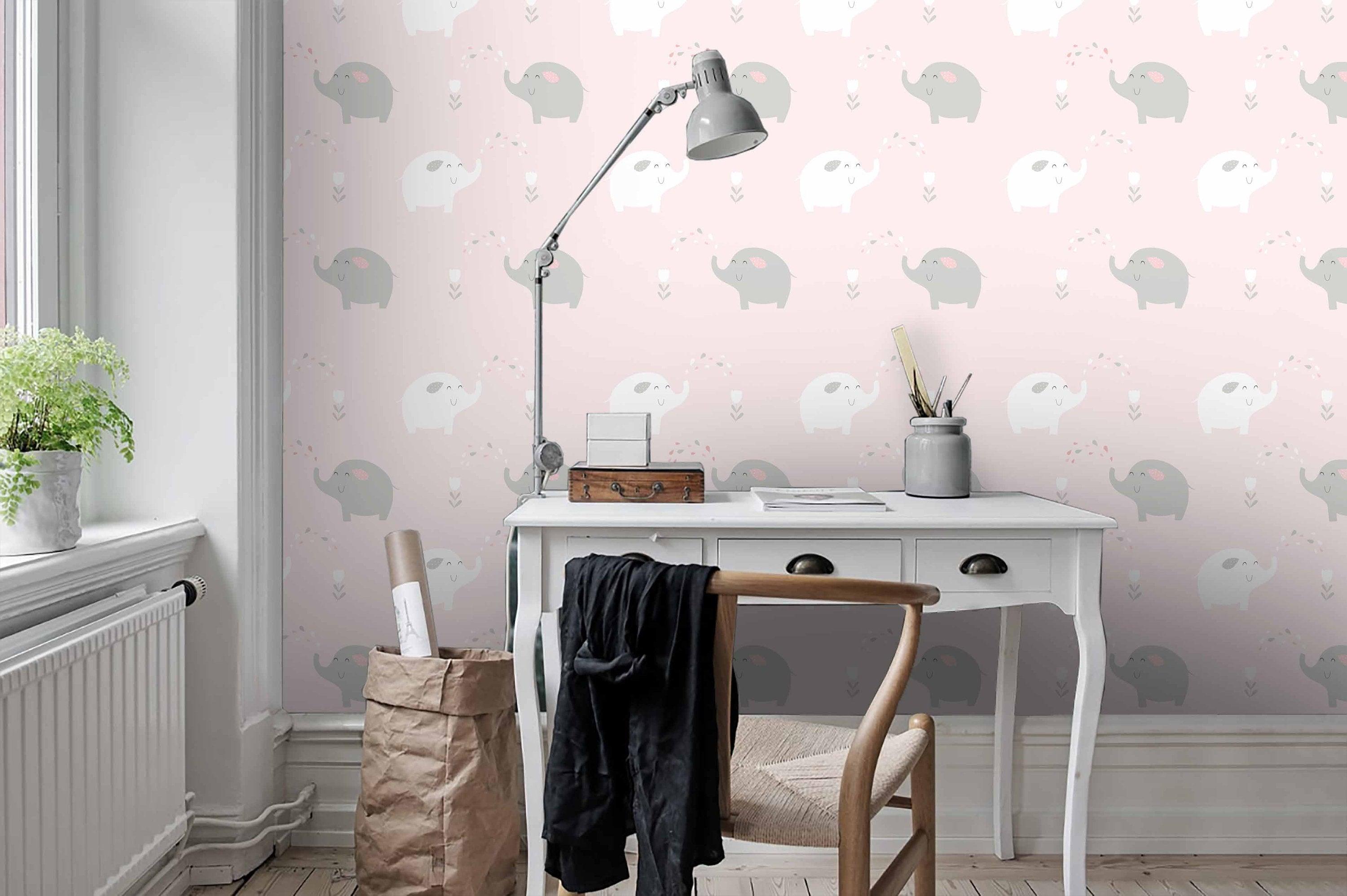 3D Kids, Pink-tones, Elephant Wallpaper-Nursery- Jess Art Decoration