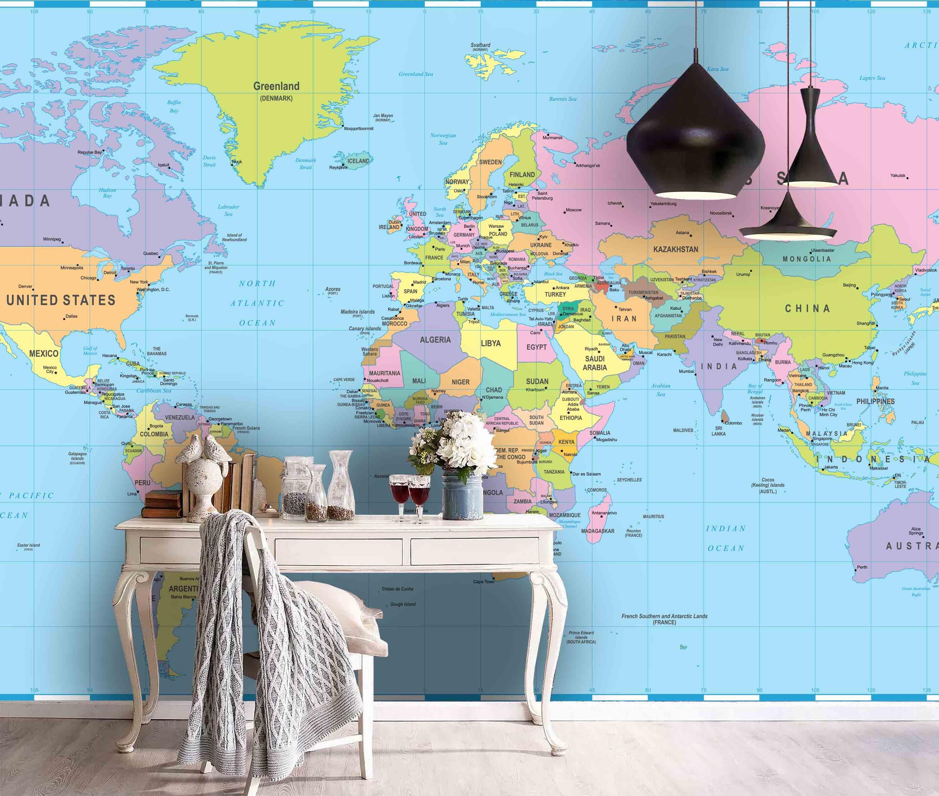 3D Details, World map  Wallpaper- Jess Art Decoration