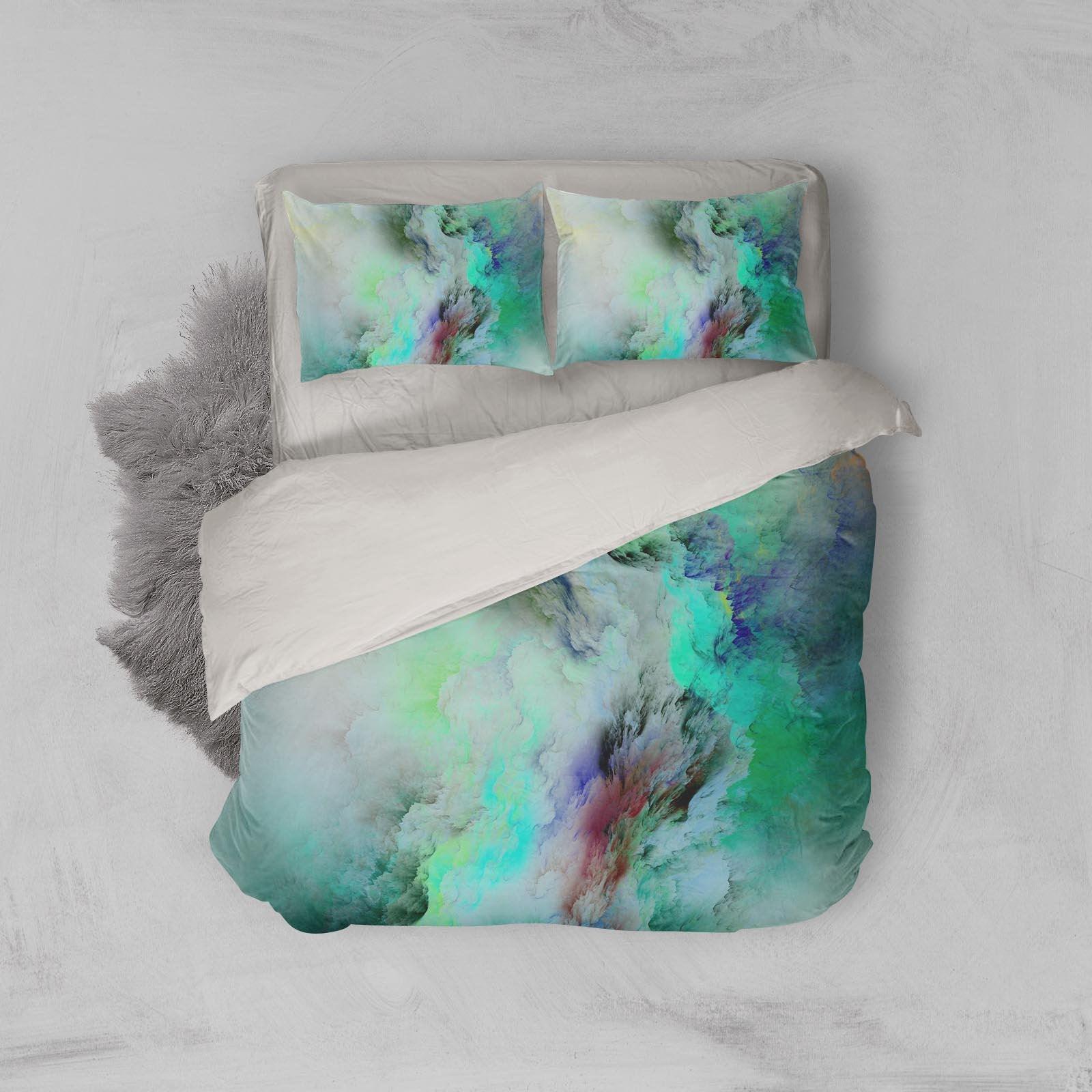 3D Green-tones, Smoke Bedding Set Quilt Cover Quilt Duvet Cover ,Pillowcases Personalized  Bedding,Queen, King ,Full, Double 3 Pcs- Jess Art Decoration