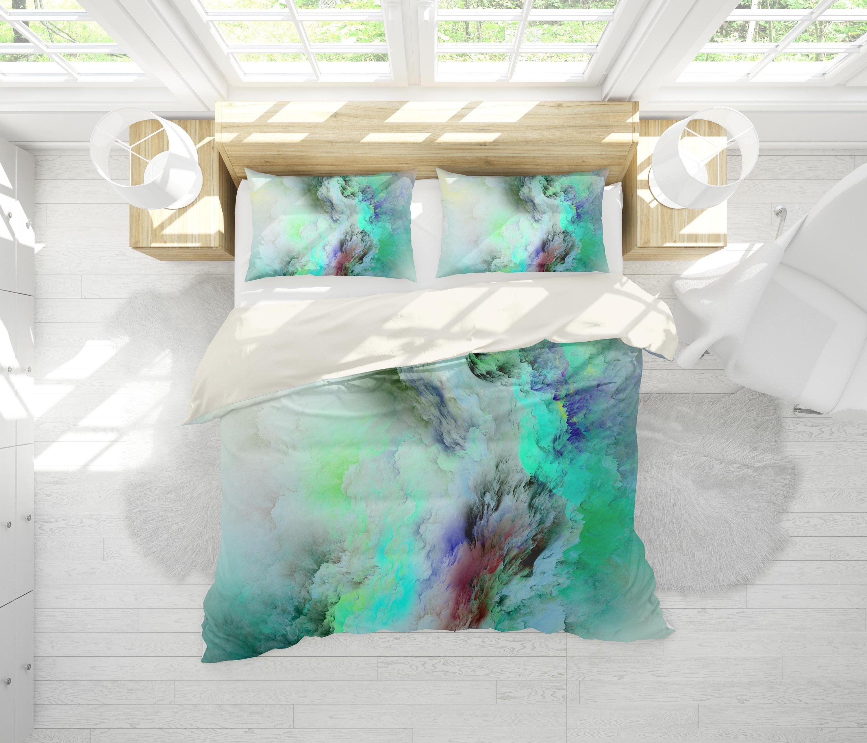3D Green-tones, Smoke Bedding Set Quilt Cover Quilt Duvet Cover ,Pillowcases Personalized  Bedding,Queen, King ,Full, Double 3 Pcs- Jess Art Decoration