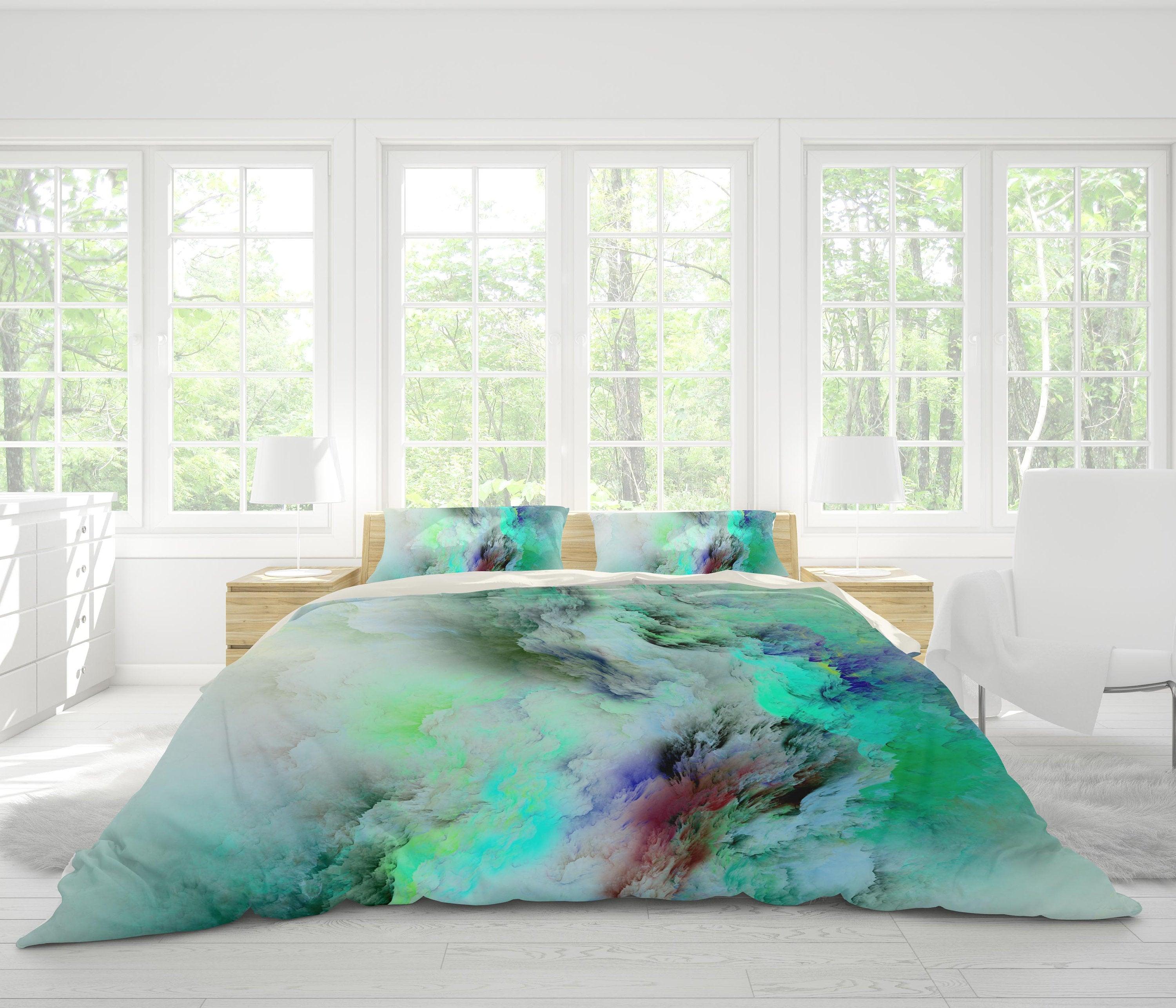 3D Green-tones, Smoke Bedding Set Quilt Cover Quilt Duvet Cover ,Pillowcases Personalized  Bedding,Queen, King ,Full, Double 3 Pcs- Jess Art Decoration
