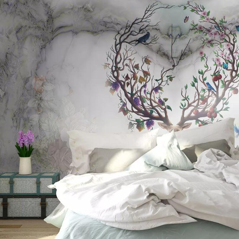 3D Fantastic, Watercolor, Antler, Branch Wallpaper- Jess Art Decoration