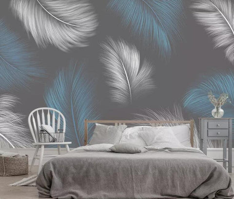 3D Cold-tones, Soft, Feather Wallpaper- Jess Art Decoration