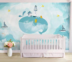 3D Kids, Cartoon, Whale, Sailboat Wallpaper-Nursery- Jess Art Decoration