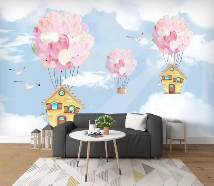 3D Kids, Dreamy, Balloon, House Wallpaper-Nursery- Jess Art Decoration
