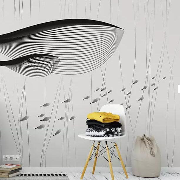 3D Minimalist, Whale, School of fish Wallpaper- Jess Art Decoration