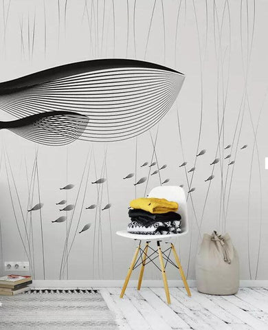 3D Minimalist, Whale, School of fish Wallpaper- Jess Art Decoration