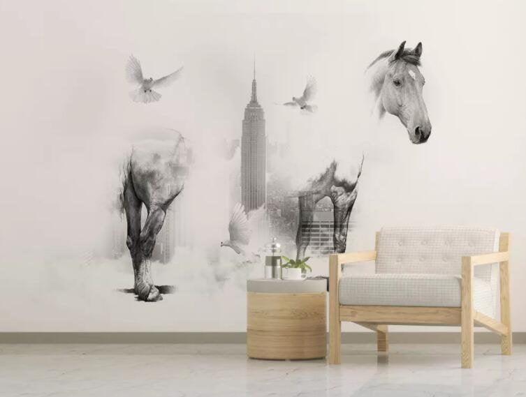 3D Abstract, Horse, Bird, City scenery Wallpaper- Jess Art Decoration
