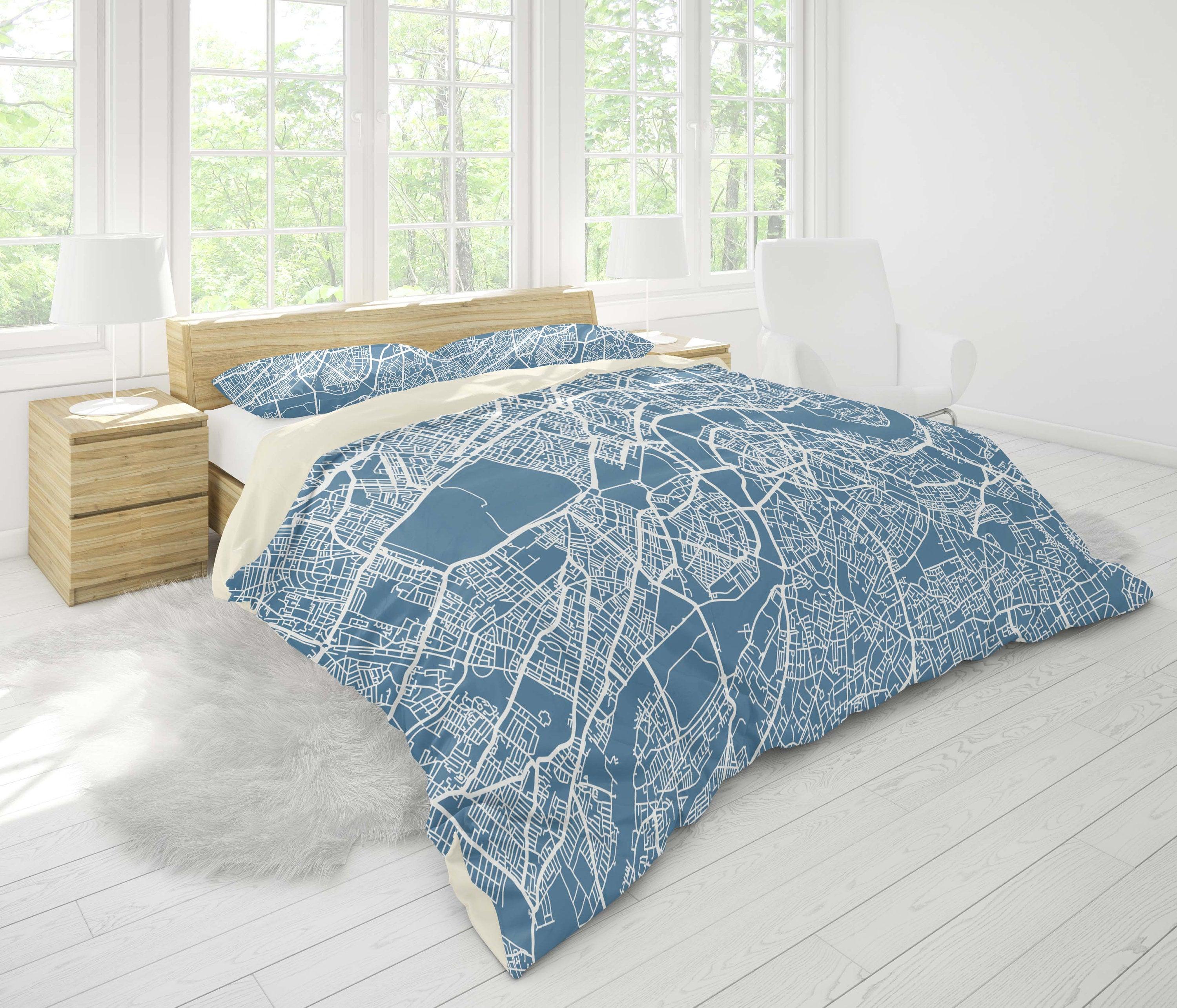 3D Blue-tones, City texture Bedding Set Quilt Cover Quilt Duvet Cover ,Pillowcases Personalized  Bedding,Queen, King ,Full, Double 3 Pcs- Jess Art Decoration