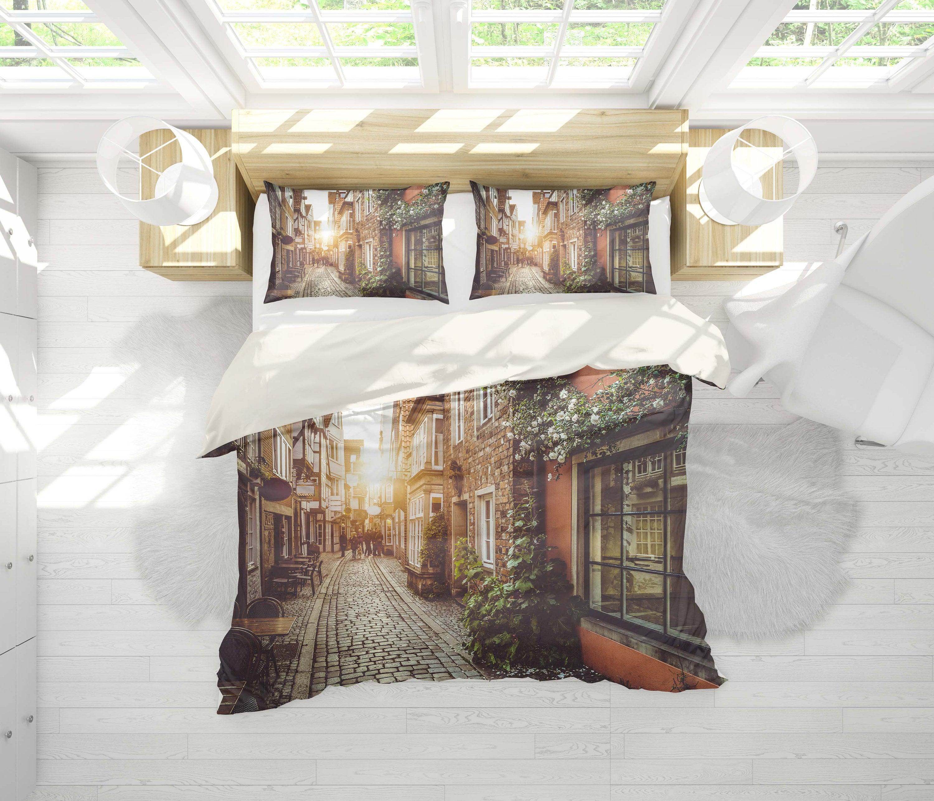 3D Sunset, Street view Bedding Set Quilt Cover Quilt Duvet Cover ,Pillowcases Personalized  Bedding,Queen, King ,Full, Double 3 Pcs- Jess Art Decoration