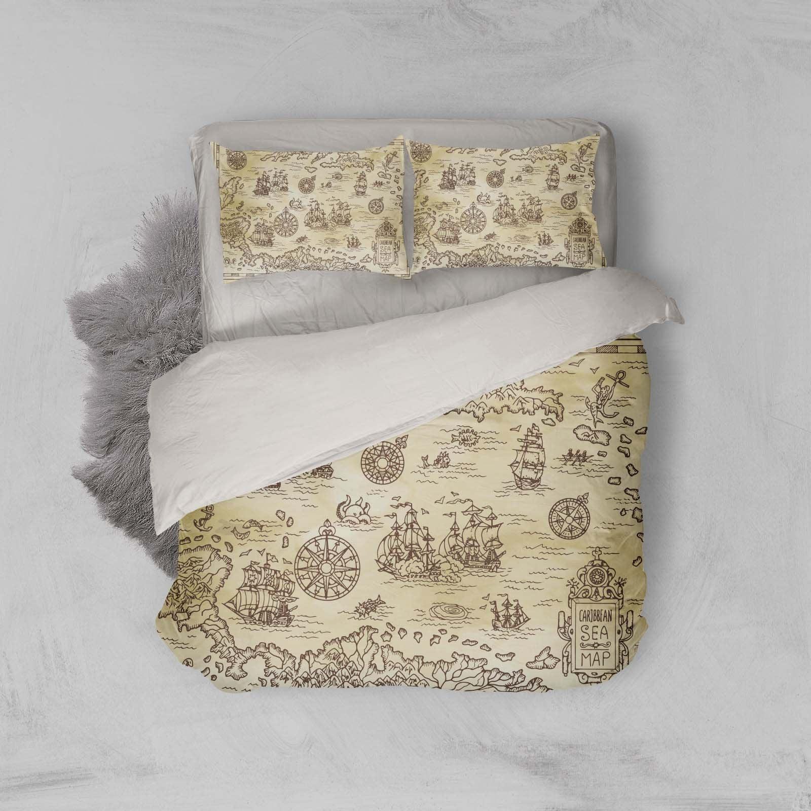3D Treasure map Bedding Set Quilt Cover Quilt Duvet Cover ,Pillowcases Personalized  Bedding,Queen, King ,Full, Double 3 Pcs- Jess Art Decoration