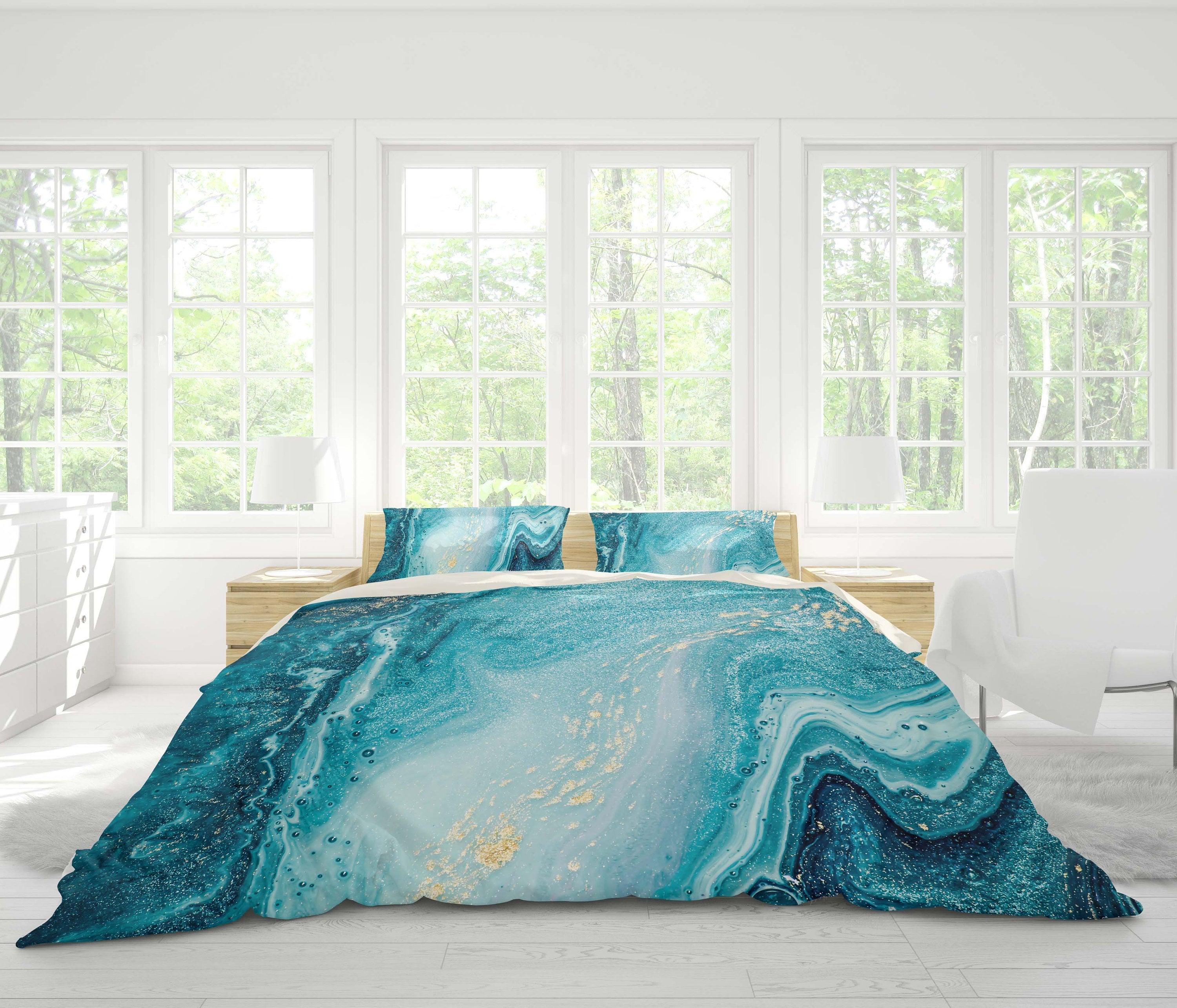 3D Blue Green Marbled  Quilt Cover Set Bedding Set Pillowcases- Jess Art Decoration