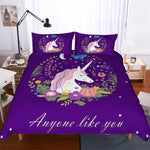 3D Cartoon  Purple  Unicorn  Quilt Cover Set Bedding Set Pillowcases- Jess Art Decoration